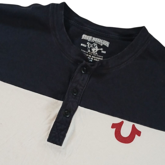 True Religion Men's Black and White Henley Tee Large - Picture 1 of 6